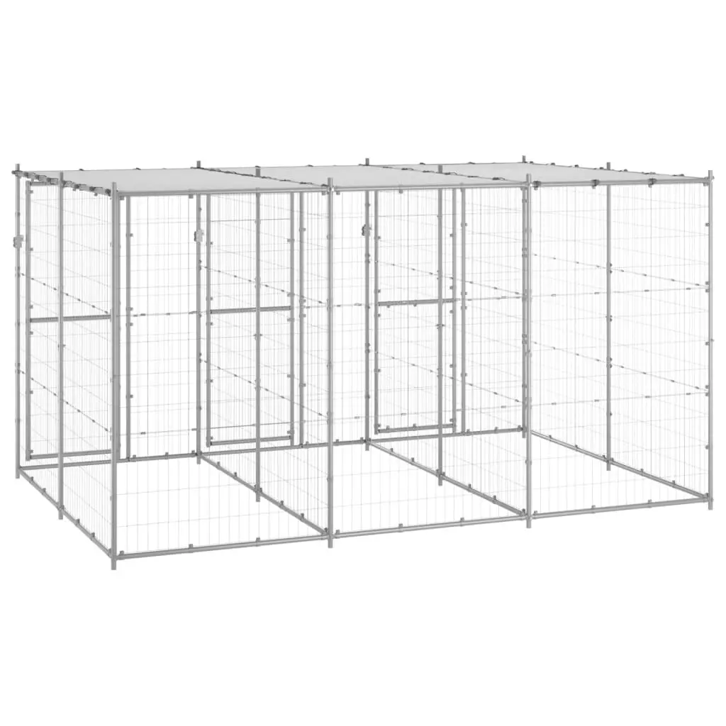 Outdoor Dog Kennel Galvanised Steel with Roof 7.26 mÂ² 3082272