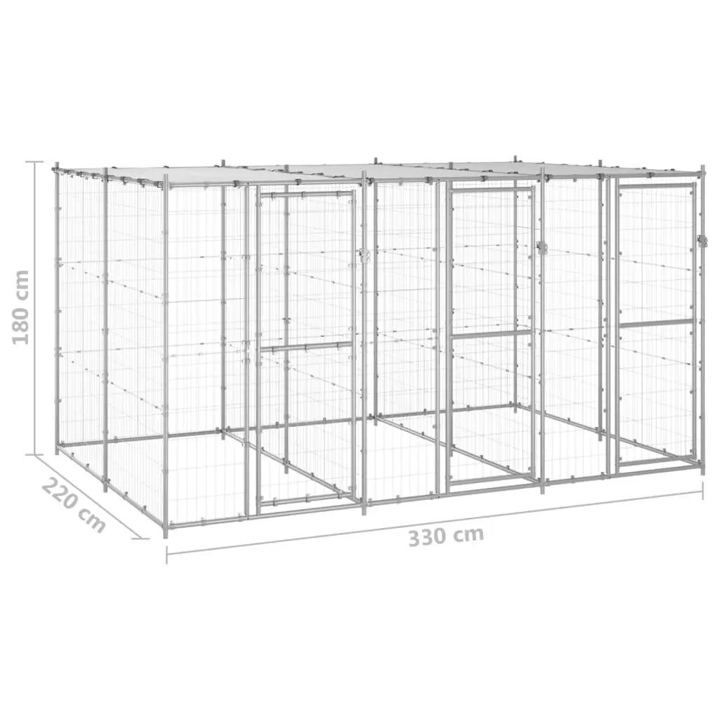 Outdoor Dog Kennel Galvanised Steel with Roof 7.26 mÂ² 3082272