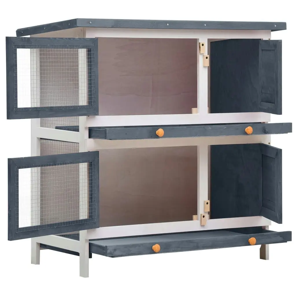 Outdoor Rabbit Hutch 4 Doors Grey Wood 170834