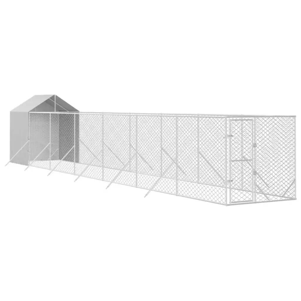 Outdoor Dog Kennel with Roof Silver 2x14x2.5 m Galvanised Steel 3190477