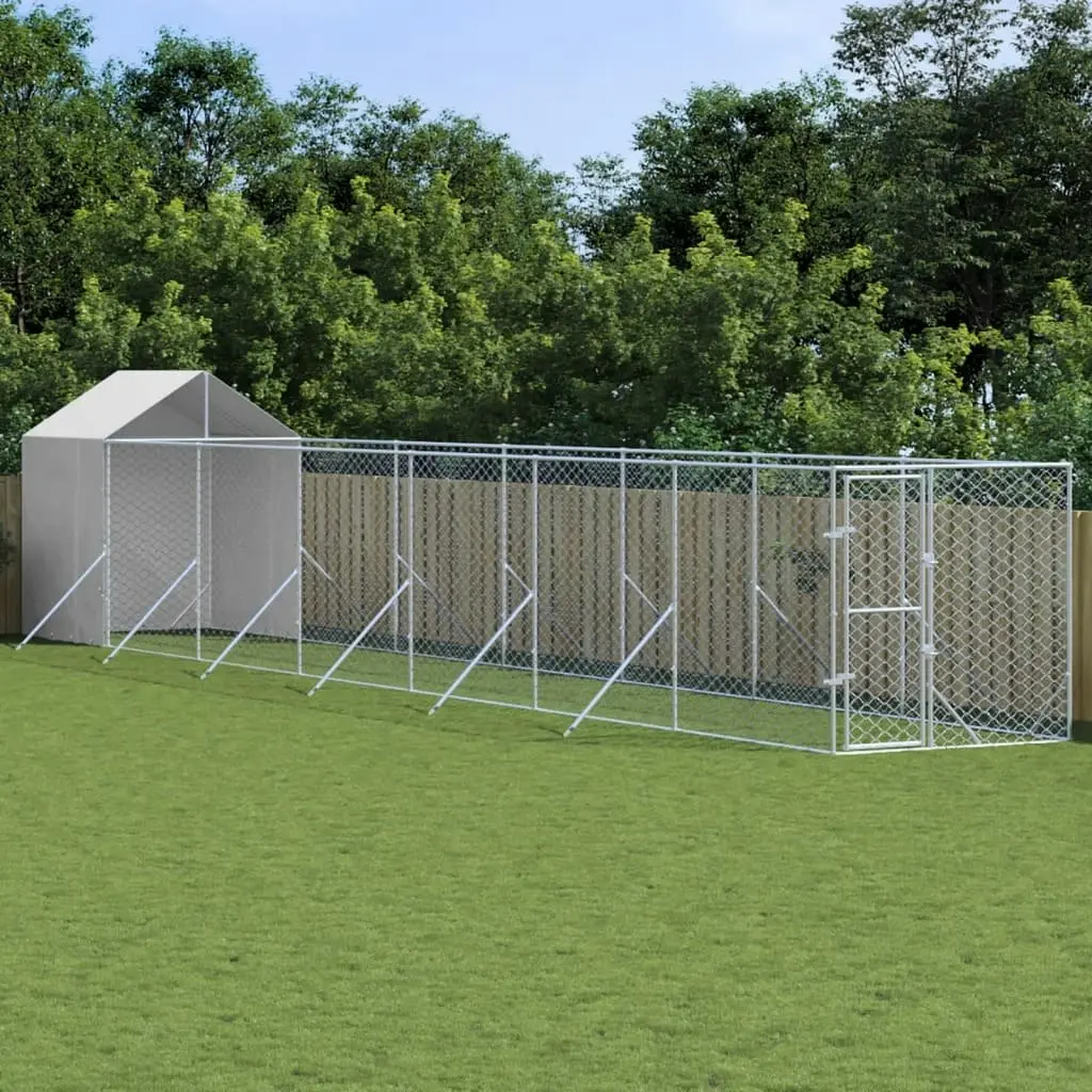 Outdoor Dog Kennel with Roof Silver 2x14x2.5 m Galvanised Steel 3190477