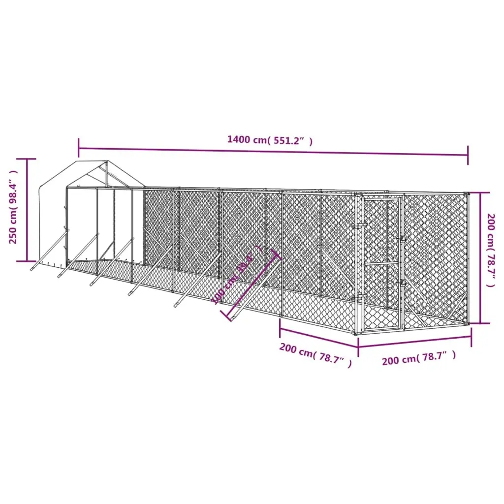 Outdoor Dog Kennel with Roof Silver 2x14x2.5 m Galvanised Steel 3190477