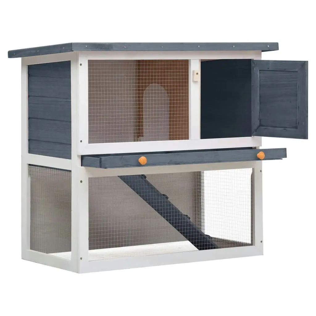 Outdoor Rabbit Hutch 1 Door Grey Wood 170831