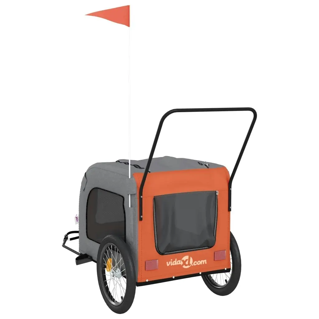 Pet Bike Trailer Orange and Grey Oxford Fabric and Iron 93858