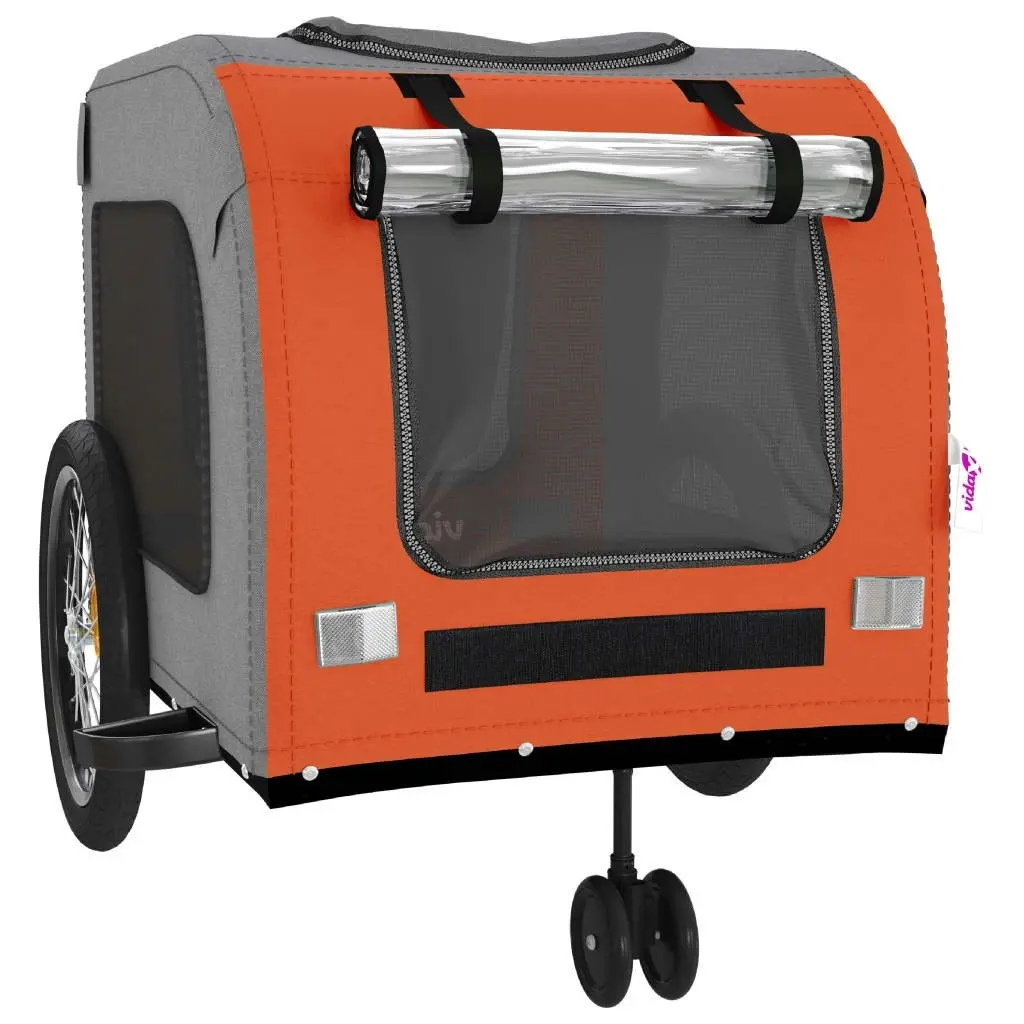 Pet Bike Trailer Orange and Grey Oxford Fabric and Iron 93858