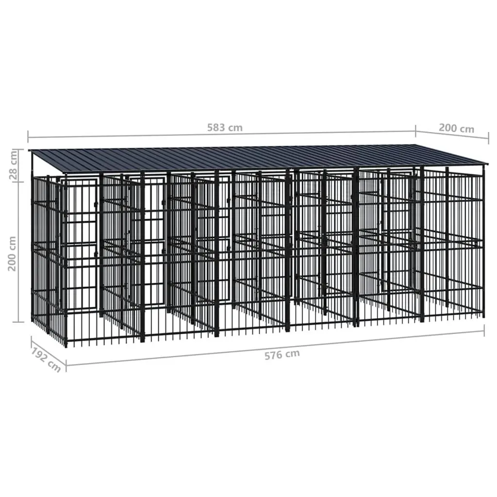 Outdoor Dog Kennel with Roof Steel 11.06 mÂ² 3097951