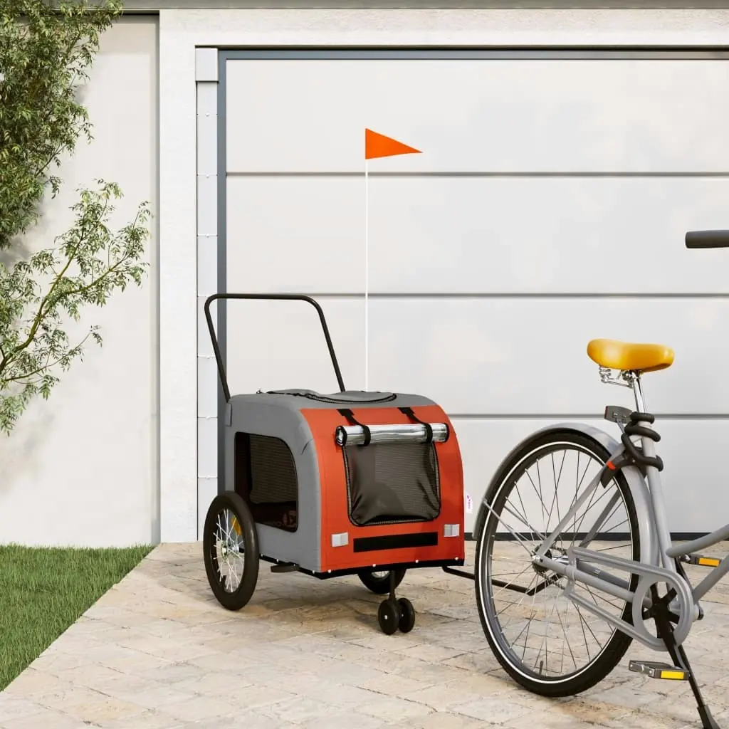 Pet Bike Trailer Orange and Grey Oxford Fabric and Iron 93851