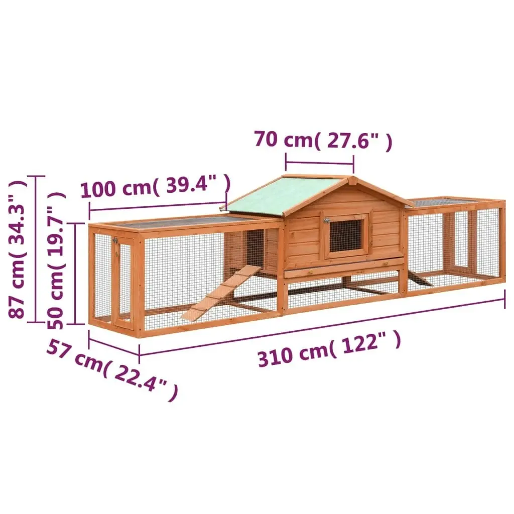 Rabbit Hutch Solid Pine & Fir Wood 310x70x87 cm 170642