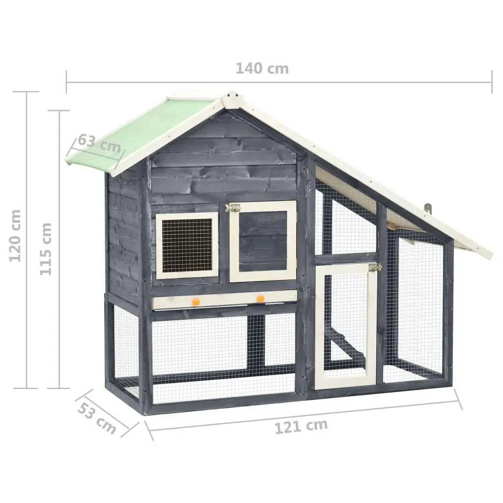 Rabbit Hutch Grey and White 140x63x120 cm Solid Firwood 170869