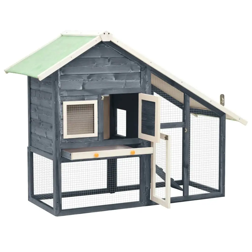 Rabbit Hutch Grey and White 140x63x120 cm Solid Firwood 170869