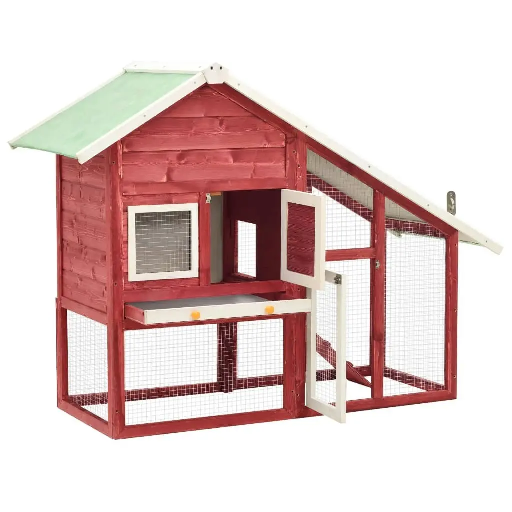 Rabbit Hutch Red and White 140x63x120 cm Solid Firwood 170871