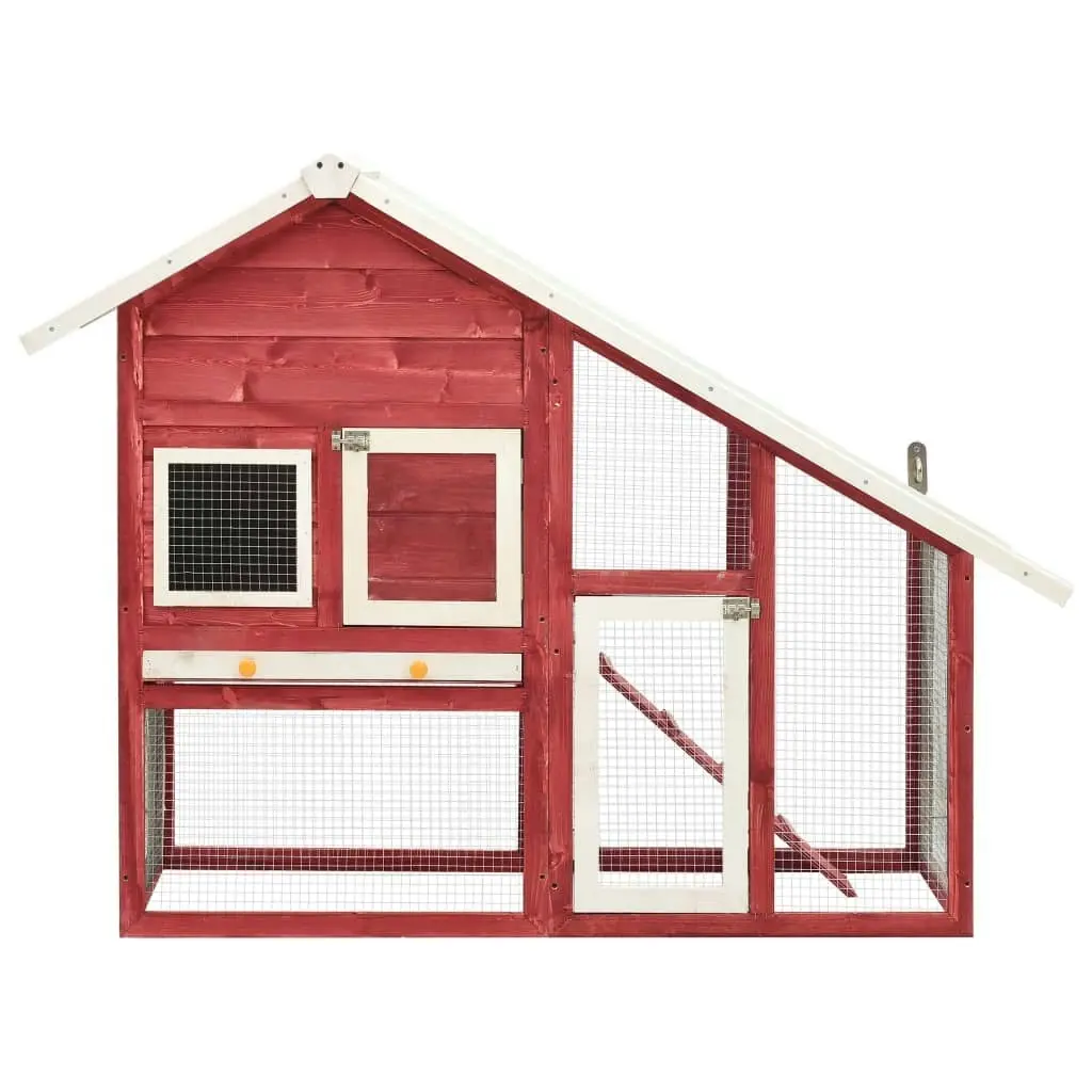 Rabbit Hutch Red and White 140x63x120 cm Solid Firwood 170871