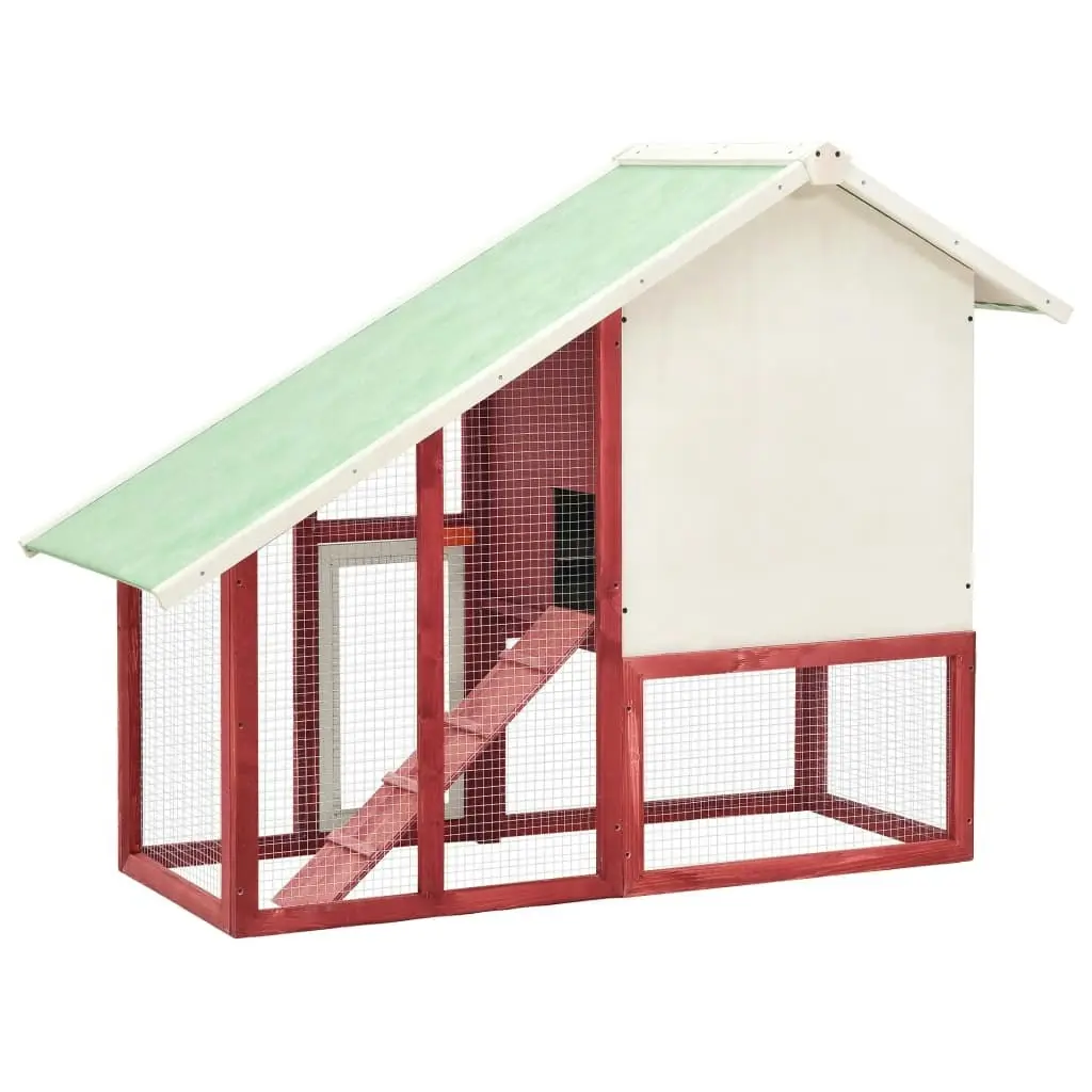 Rabbit Hutch Red and White 140x63x120 cm Solid Firwood 170871