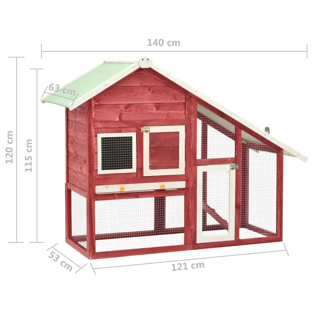 Rabbit Hutch Red and White 140x63x120 cm Solid Firwood 170871