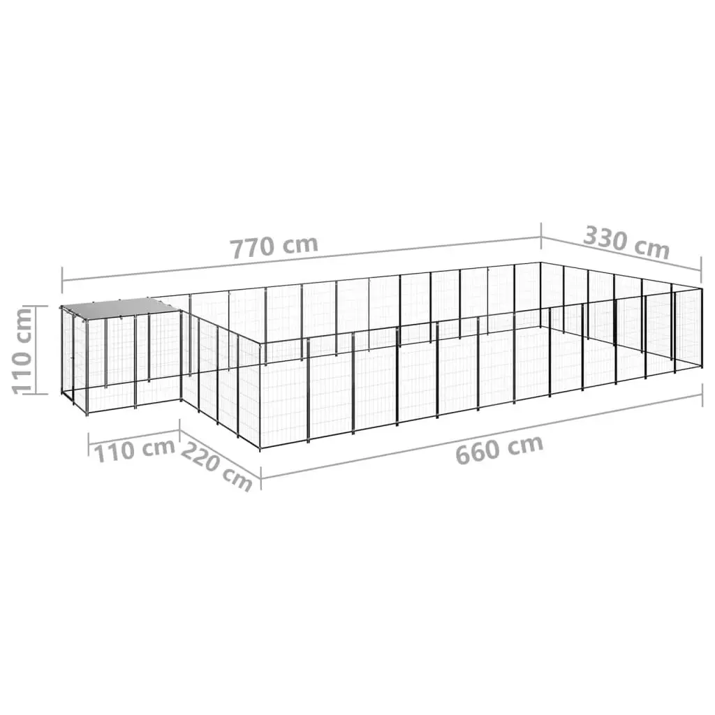 Dog Kennel Black 22.99 mÂ² Steel 3082216