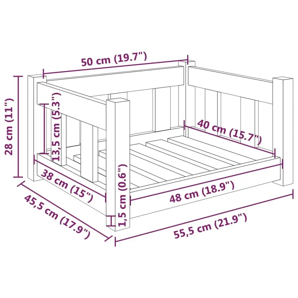 Dog Bed 55.5x45.5x28 cm Solid Wood Pine 833251