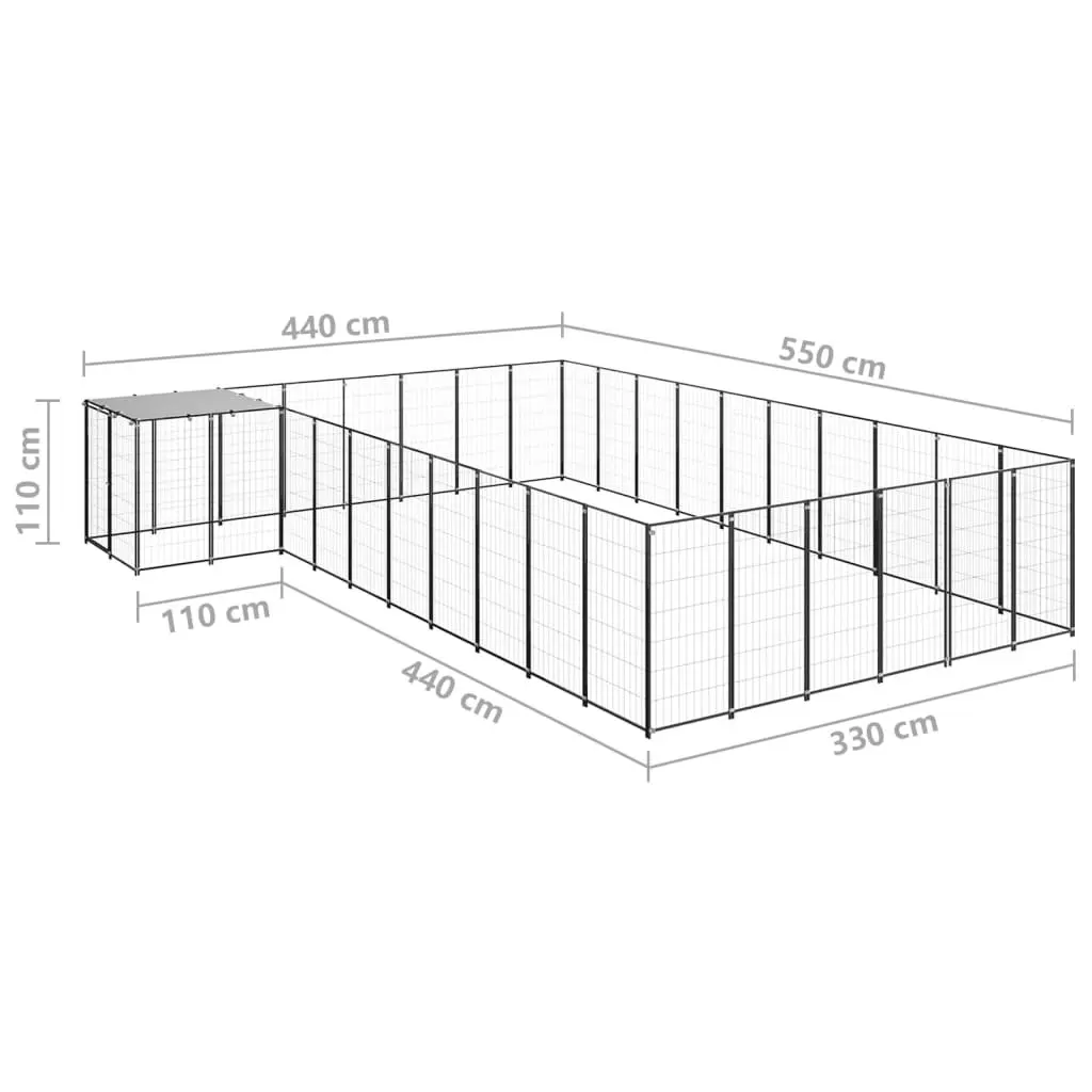 Dog Kennel Black 19.36 mÂ² Steel 3082239