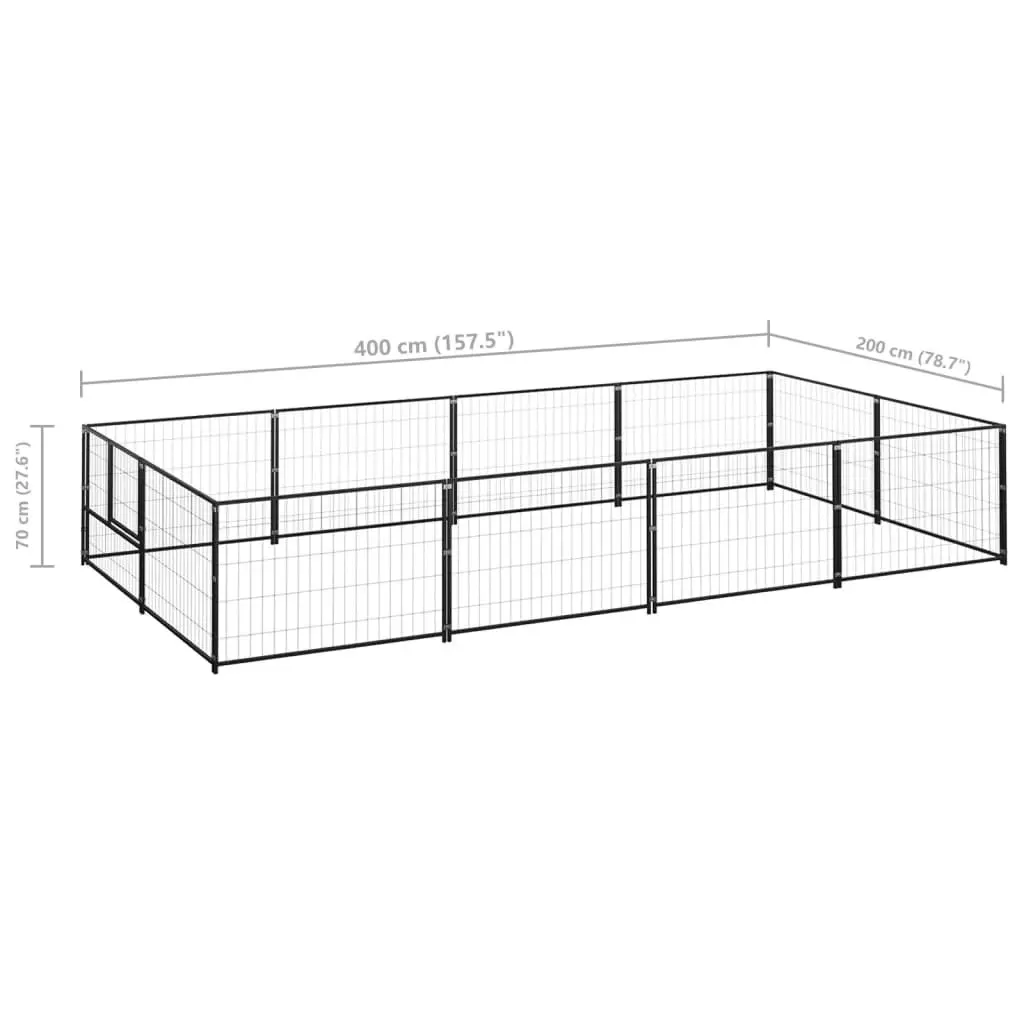 Dog Kennel Black 8 mÂ² Steel 3082111