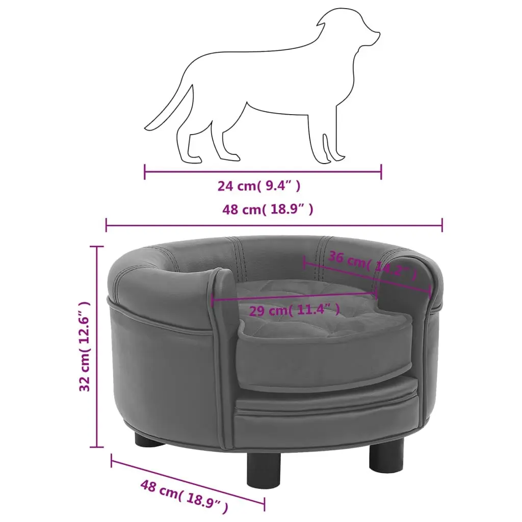 Dog Sofa Grey 48x48x32 cm Plush and Faux Leather 170956