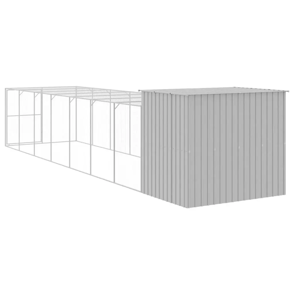 Dog House with Run Light Grey 214x865x181 cm Galvanised Steel 3189140