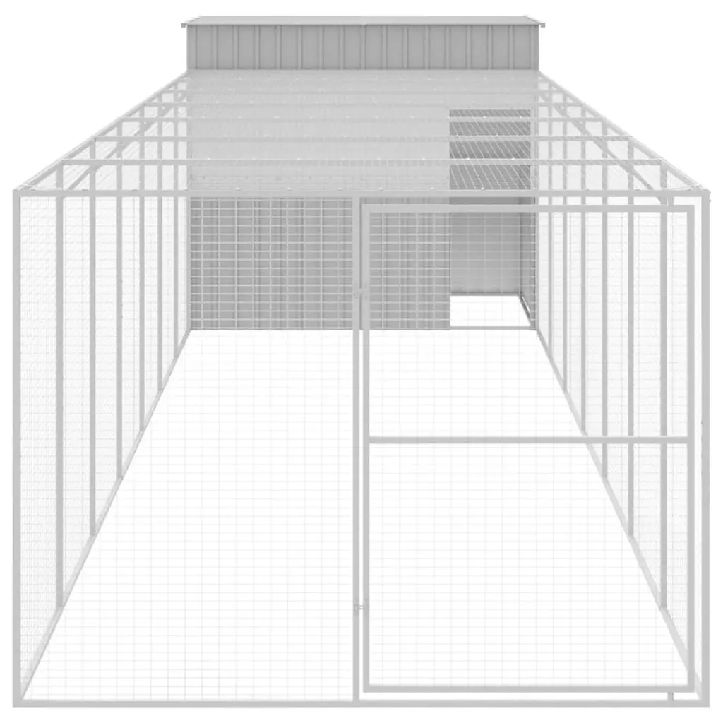 Dog House with Run Light Grey 214x865x181 cm Galvanised Steel 3189140