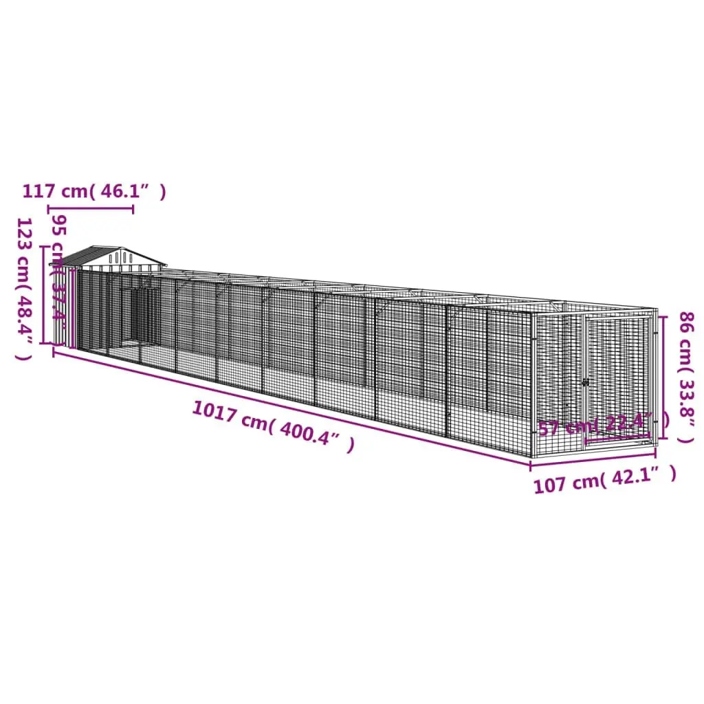 Dog House with Roof Light Grey 117x1017x123 cm Galvanised Steel 3189067