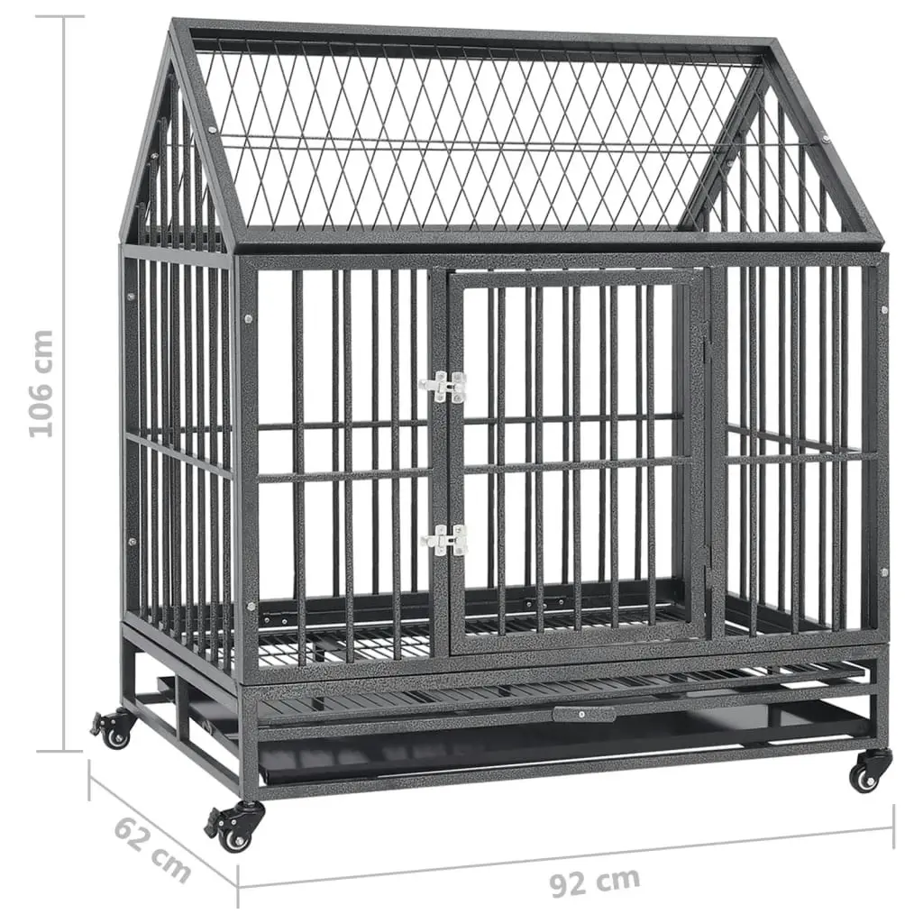 Dog Cage with Wheels and Roof Steel 92x62x106 cm 171493