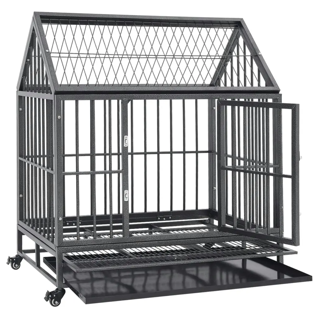 Dog Cage with Wheels and Roof Steel 92x62x106 cm 171493