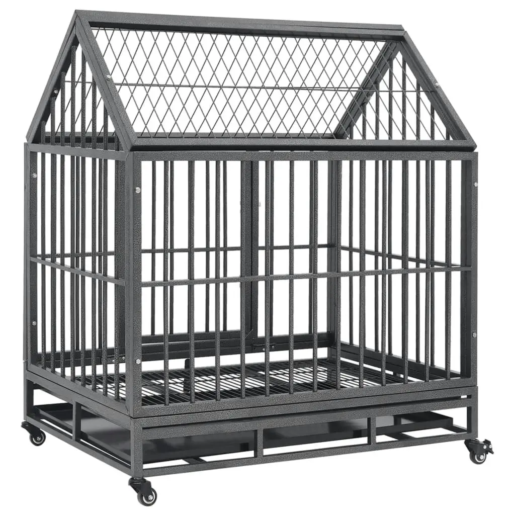 Dog Cage with Wheels and Roof Steel 92x62x106 cm 171493