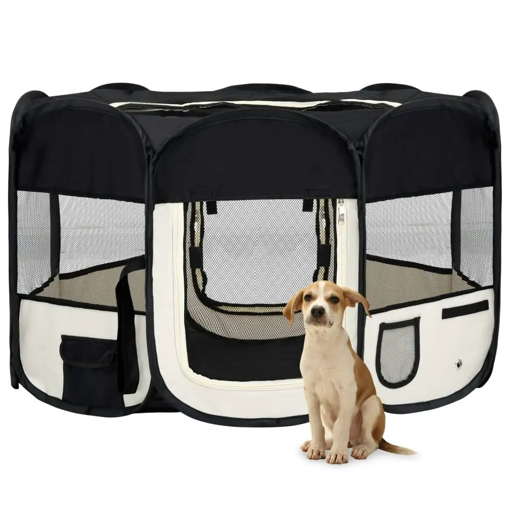 Foldable Dog Playpen with Carrying Bag Black 125x125x61 cm 171007