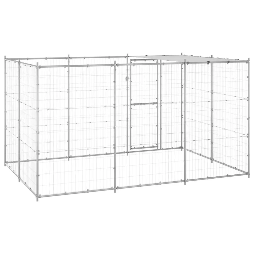 Outdoor Dog Kennel Galvanised Steel with Roof 7.26 mÂ² 3082303