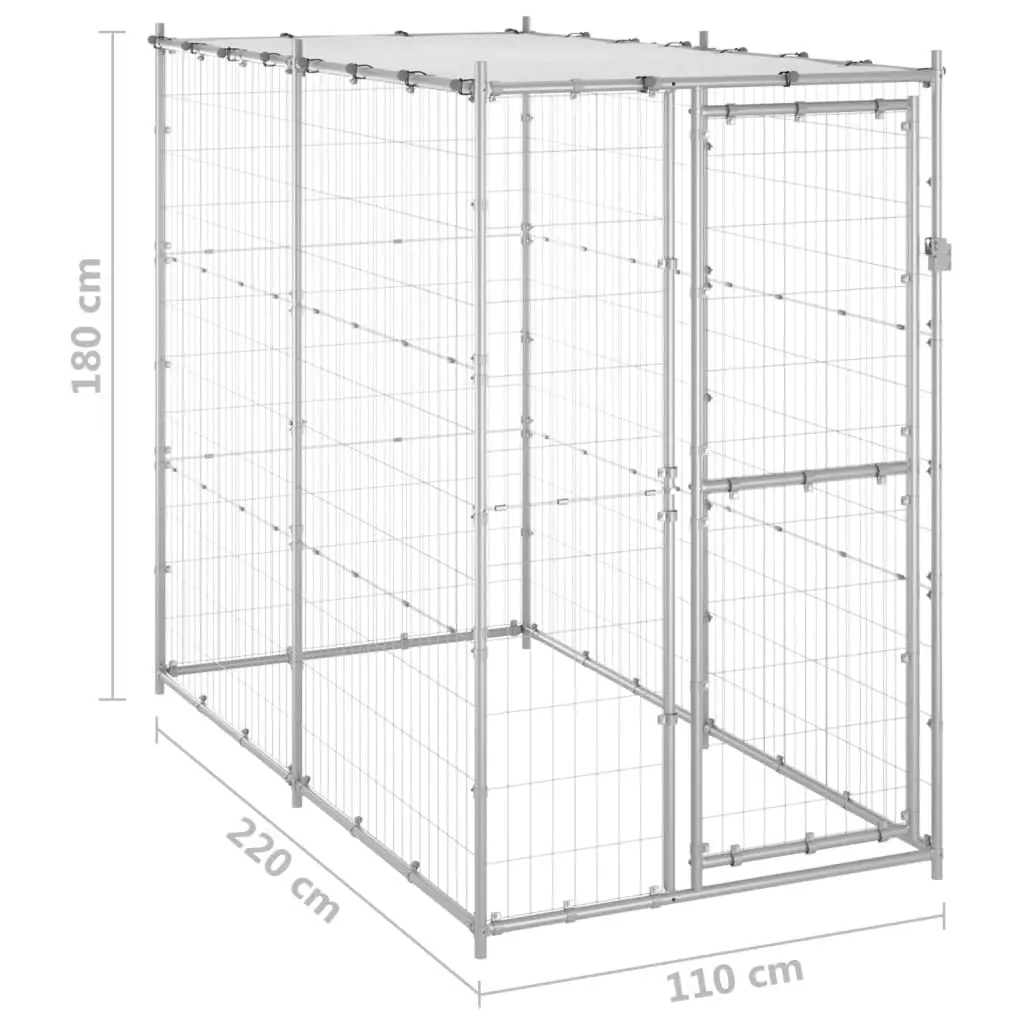 Outdoor Dog Kennel Galvanised Steel with Roof 110x220x180 cm 150800