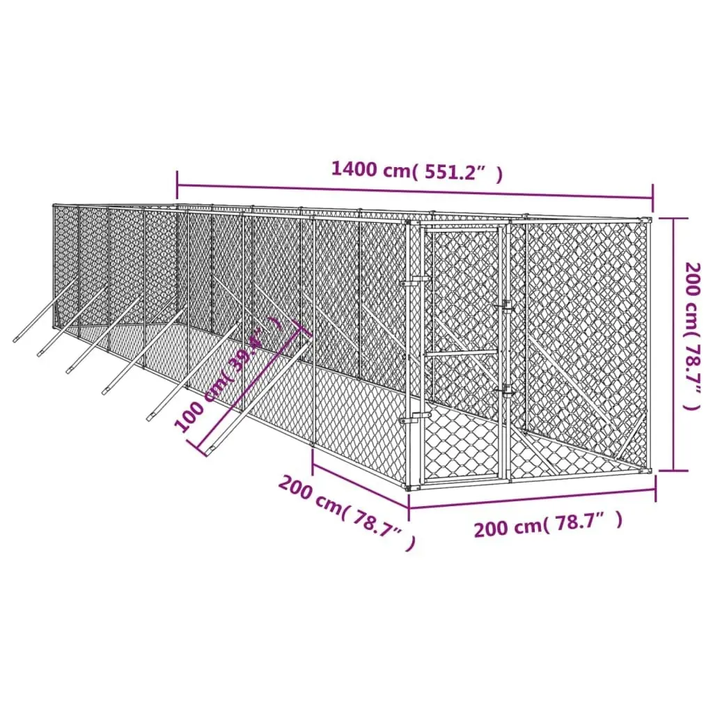 Outdoor Dog Kennel Silver 2x14x2 m Galvanised Steel 3190454