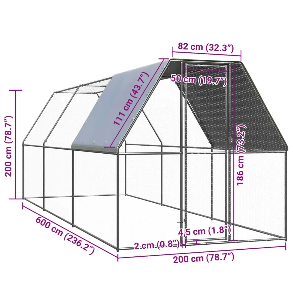 Outdoor Chicken Cage 2x6x2 m Galvanised Steel 3089320