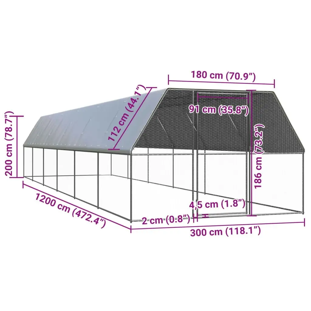 Outdoor Chicken Cage 3x12x2 m Galvanised Steel 3154380