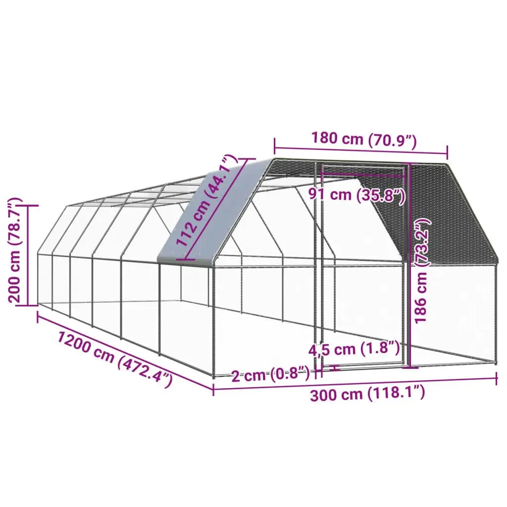 Outdoor Chicken Cage 3x12x2 m Galvanised Steel 3089328