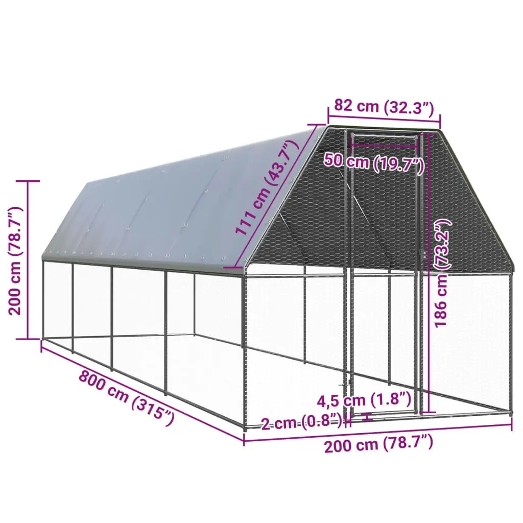 Outdoor Chicken Cage 2x8x2 m Galvanised Steel 3154373