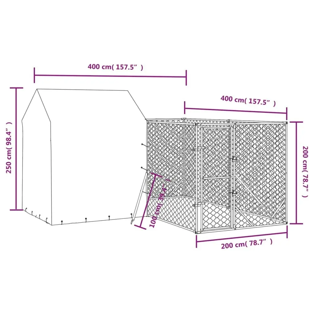 Outdoor Dog Kennel with Roof Silver 4x4x2.5 m Galvanised Steel 3190478