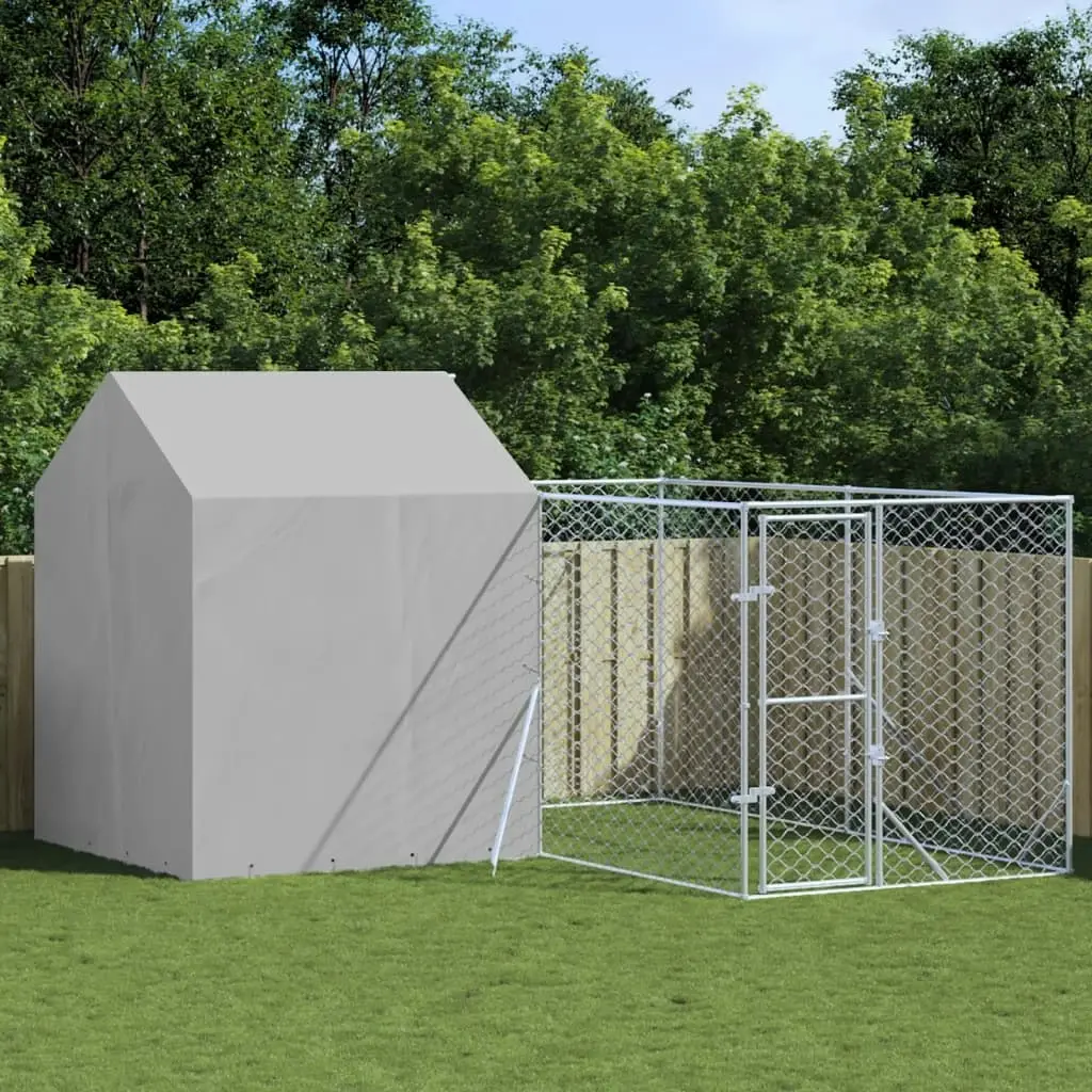 Outdoor Dog Kennel with Roof Silver 4x4x2.5 m Galvanised Steel 3190478