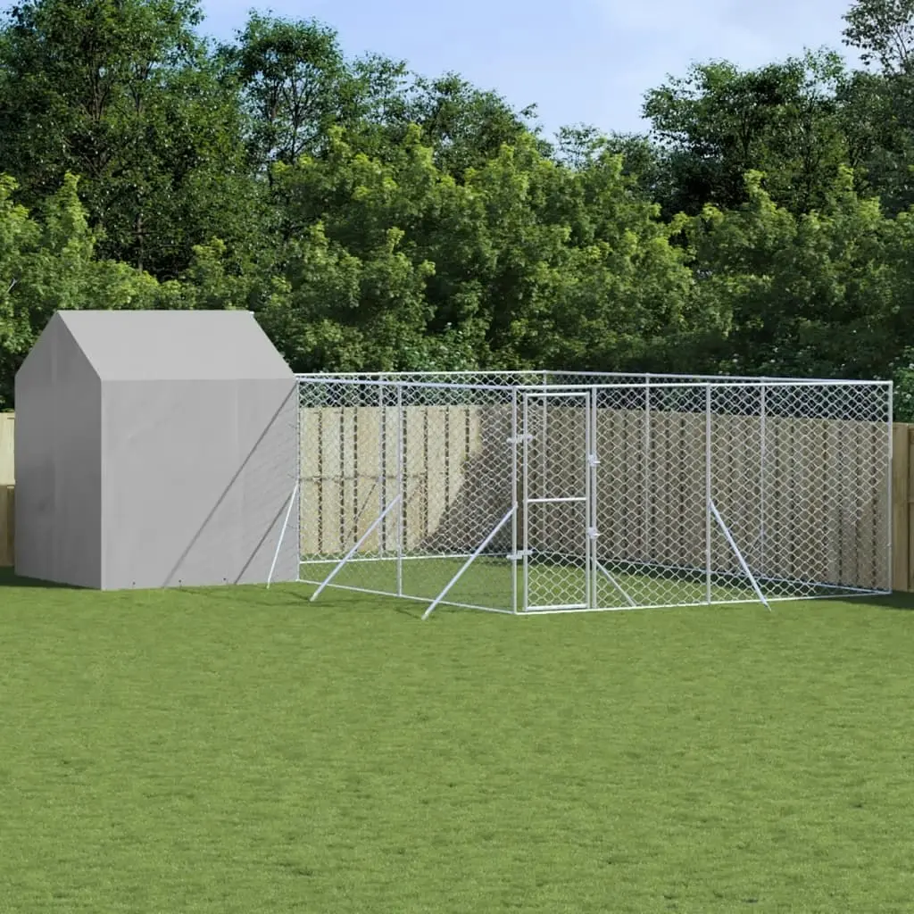 Outdoor Dog Kennel with Roof Silver 6x6x2.5 m Galvanised Steel 3190479