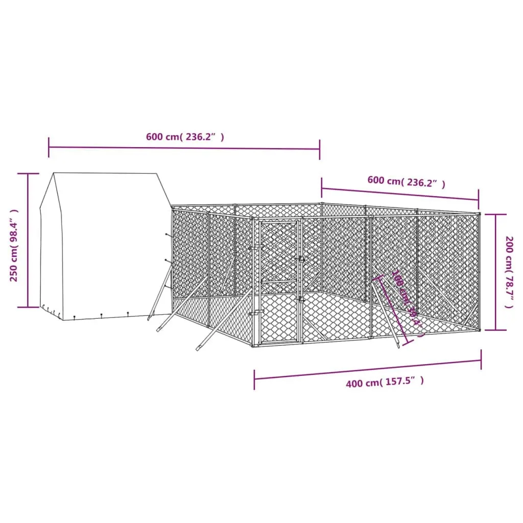 Outdoor Dog Kennel with Roof Silver 6x6x2.5 m Galvanised Steel 3190479