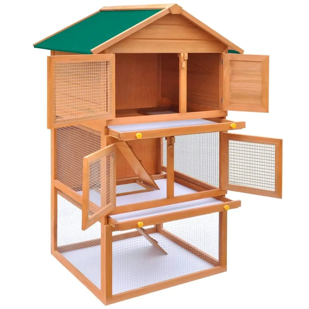 Outdoor Rabbit Hutch Small Animal House Pet Cage 3 Layers Wood 170161