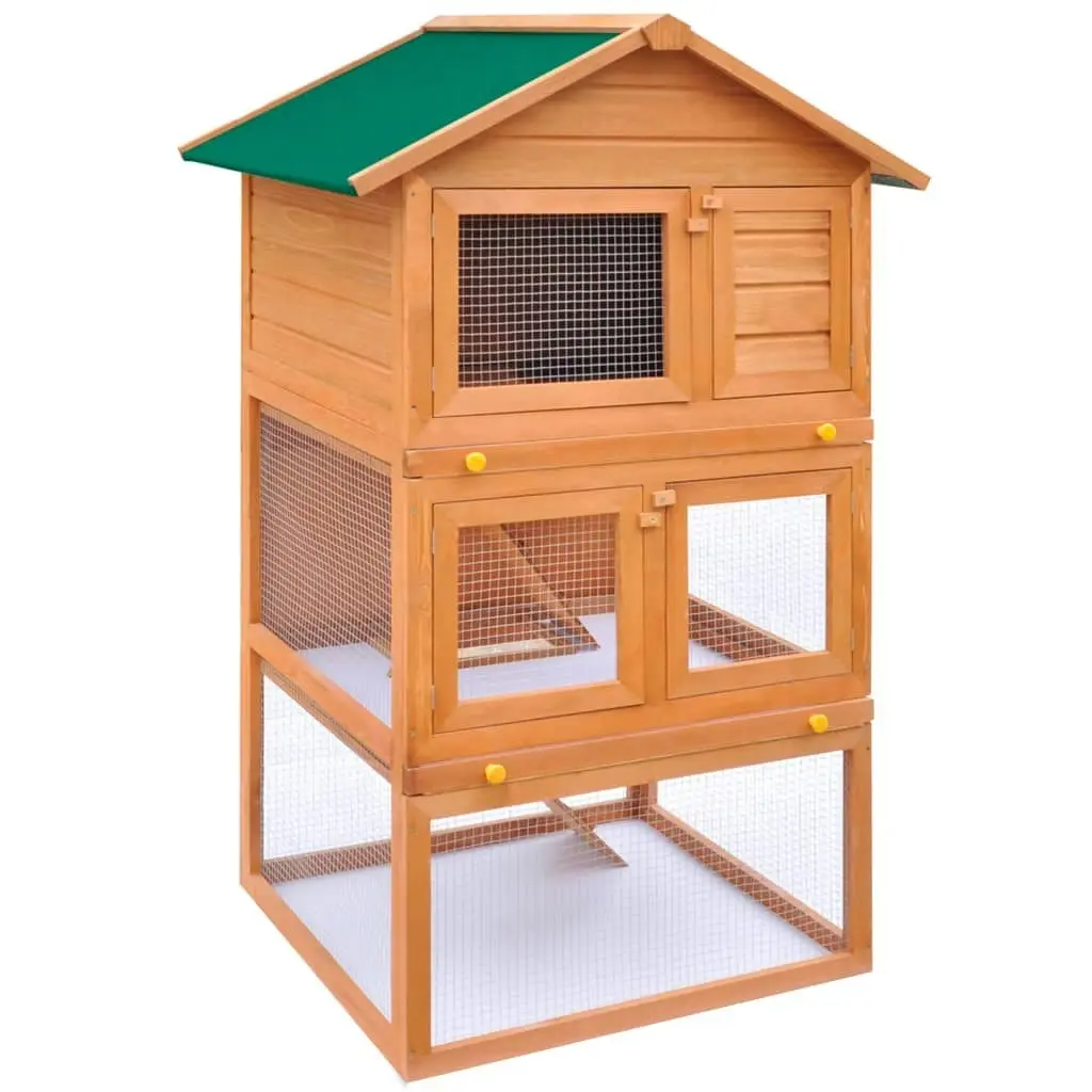 Outdoor Rabbit Hutch Small Animal House Pet Cage 3 Layers Wood 170161