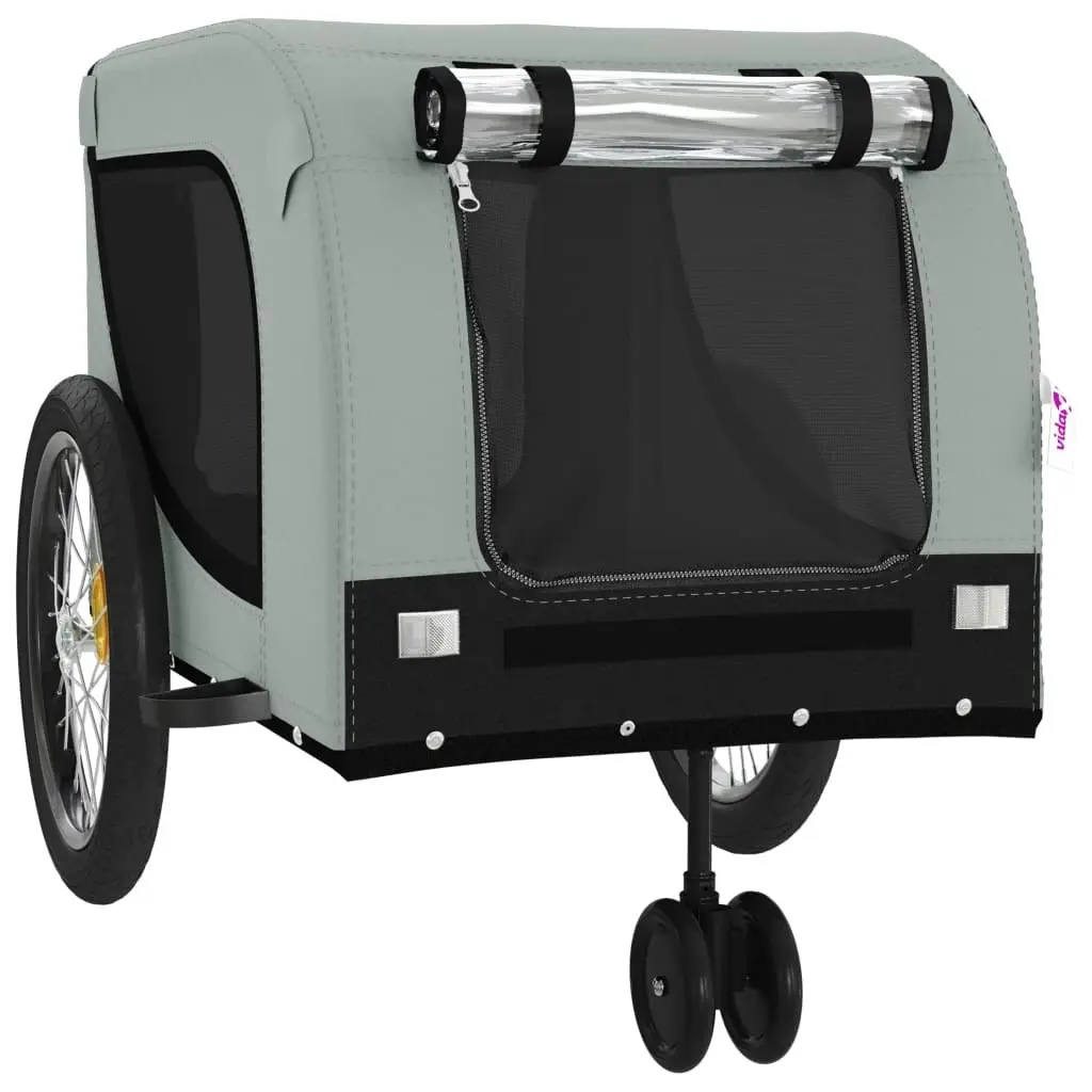 Pet Bike Trailer Grey and Black Oxford Fabric and Iron 94028