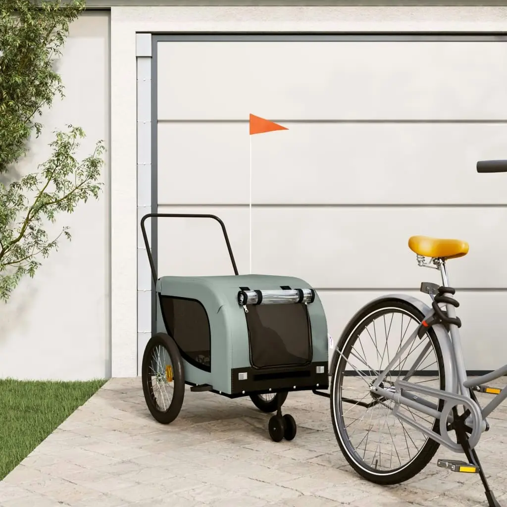 Pet Bike Trailer Grey and Black Oxford Fabric and Iron 94028