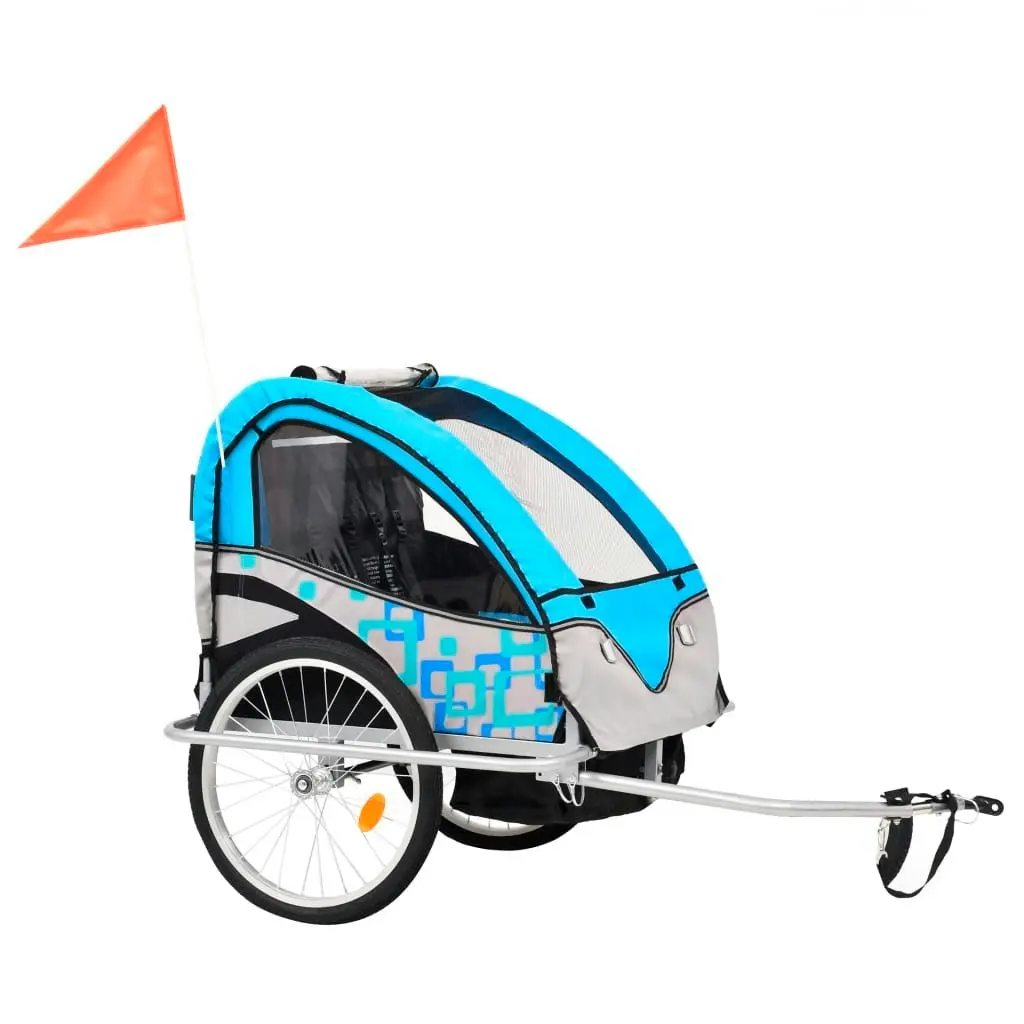 2-in-1 Bike Trailer & Stroller Blue and Grey 91377