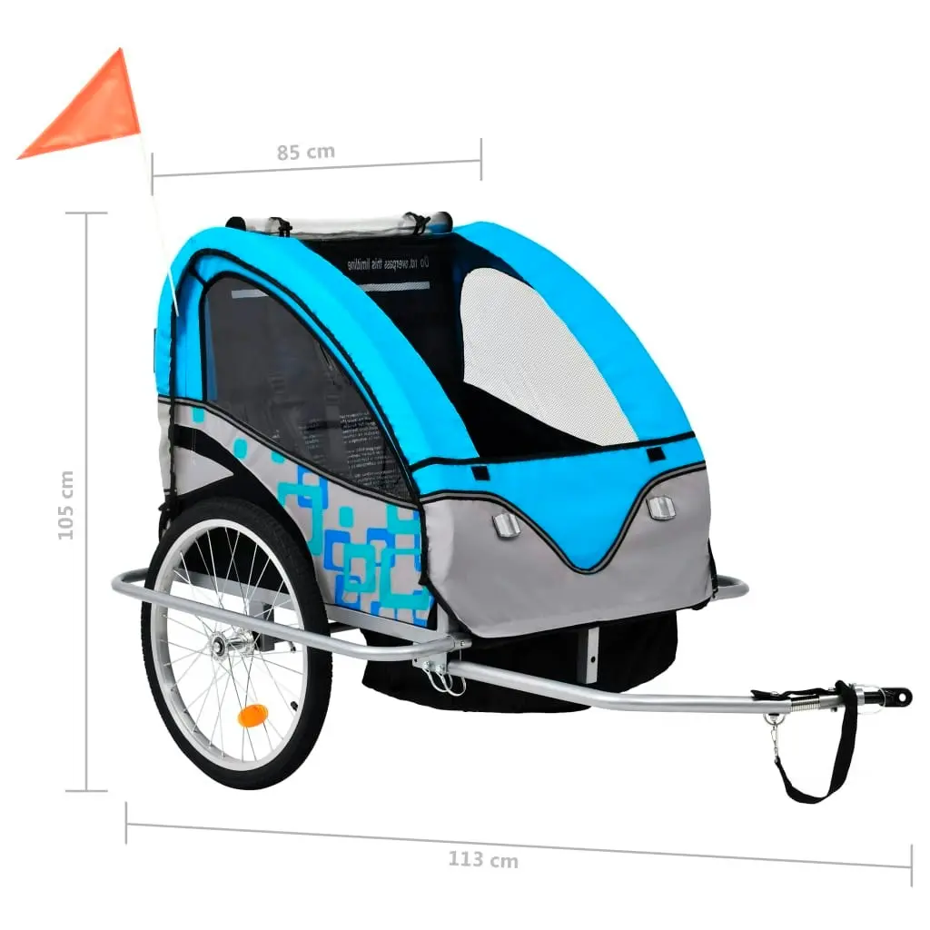 2-in-1 Bike Trailer & Stroller Blue and Grey 91377