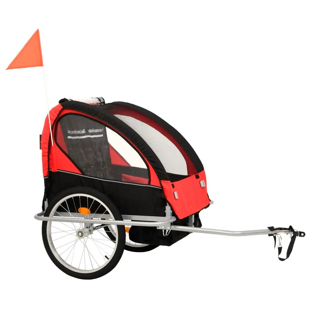 2-in-1 Bike Trailer & Stroller Black and Red 91375