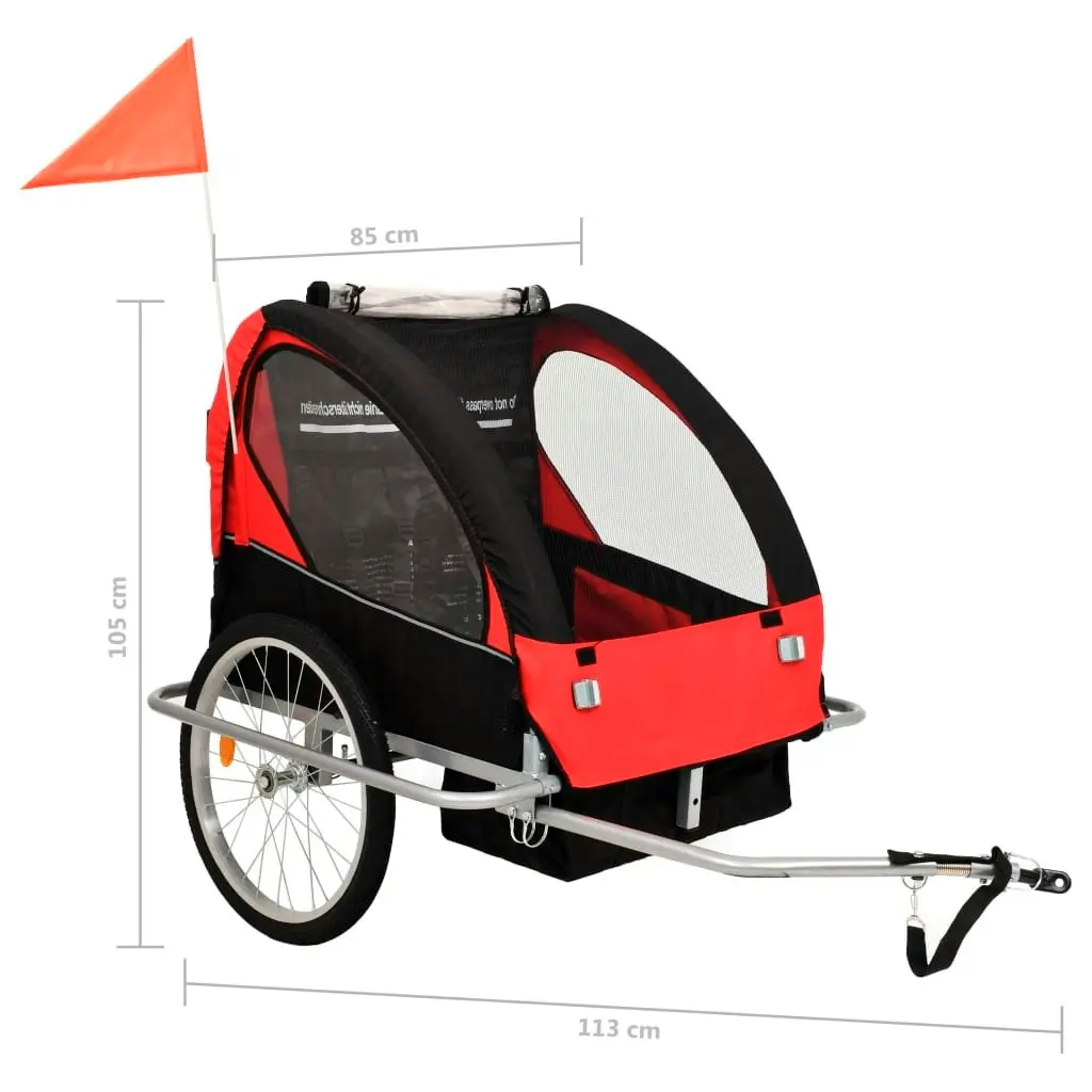 2-in-1 Bike Trailer & Stroller Black and Red 91375