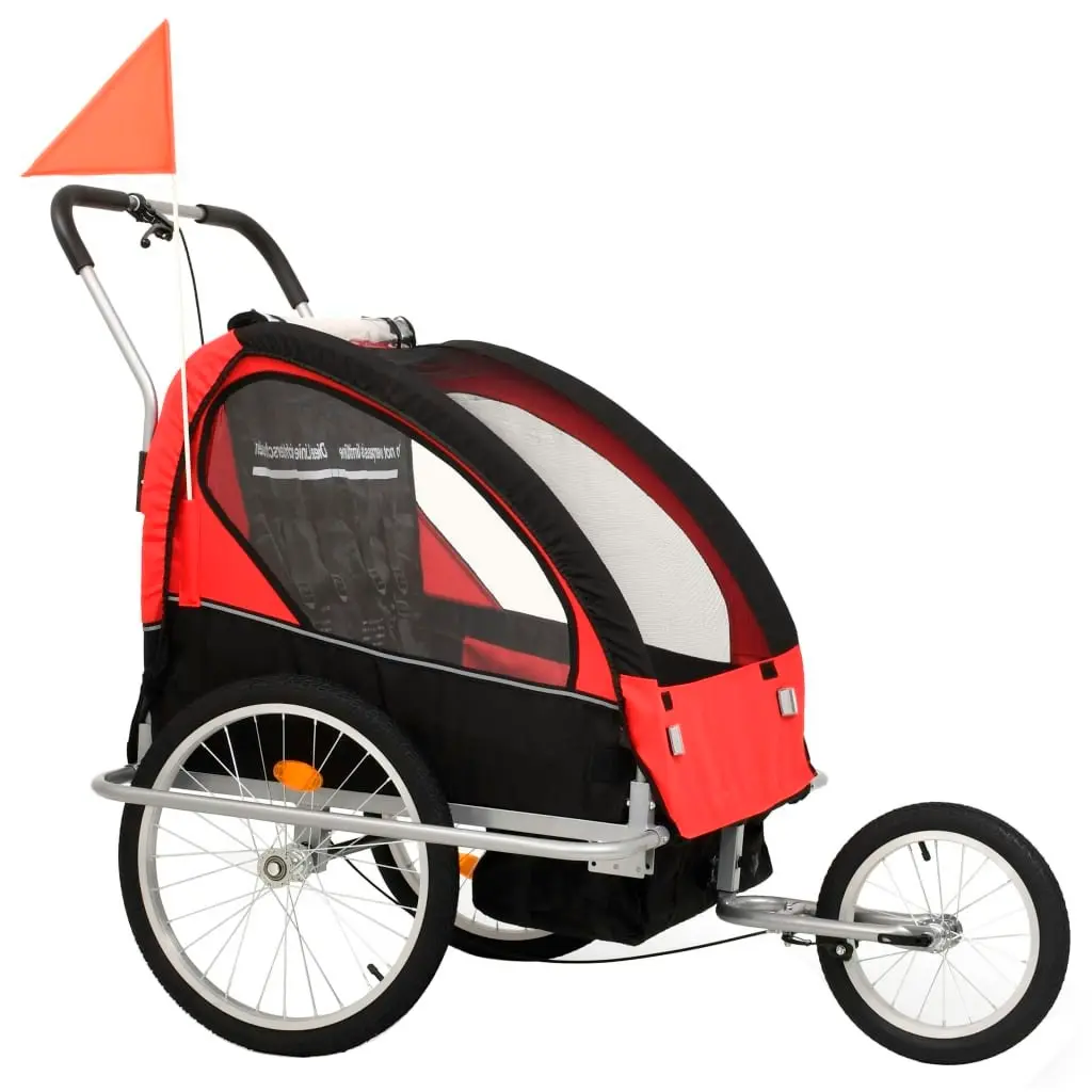 2-in-1 Bike Trailer & Stroller Black and Red 91375